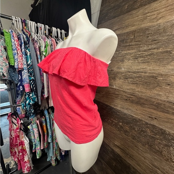 Lilly Pulitzer Pima Cotton Ruffled Halter Tube Top Coral Pink Blouse - Picture 2 of 8